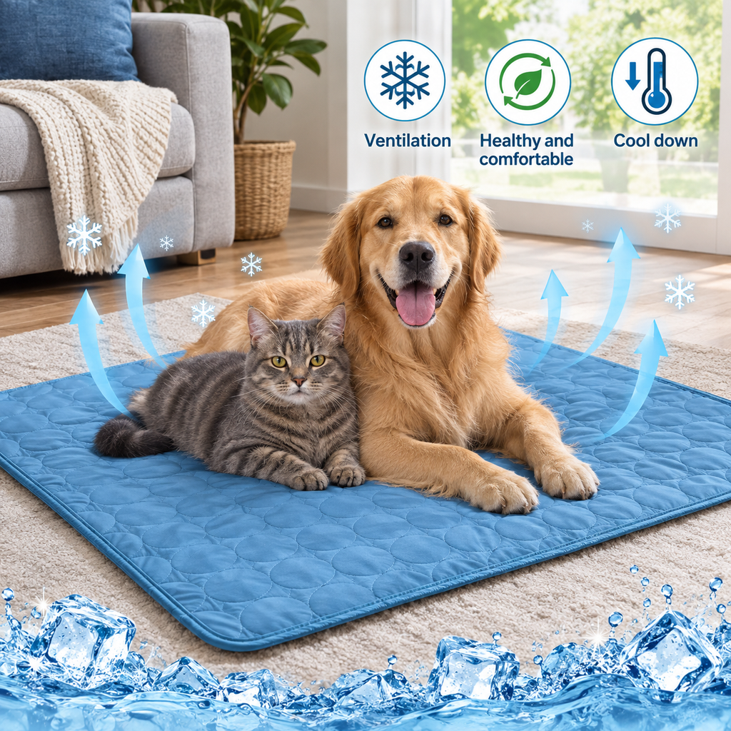 Arctic Freeze Mat keeping a dog and cat cool with ventilation and cooling features